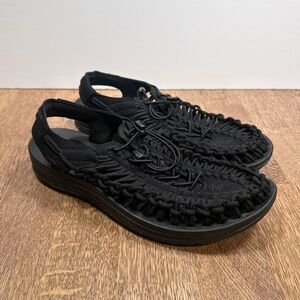 Keen UNEEK Monochrome Woven Cord Black Sandals Mens US 8